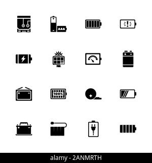 Battery icons - Expand to any size - Change to any colour. Flat Vector Icons - Black Illustration on White Background. Stock Vector