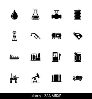 Oil icons - Expand to any size - Change to any colour. Flat Vector Icons - Black Illustration on White Background. Stock Vector