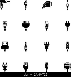 Plug icons - Expand to any size - Change to any colour. Flat Vector Icons - Black Illustration on White Background. Stock Vector