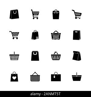 Shopping Bags icons - Expand to any size - Change to any colour. Flat Vector Icons - Black Illustration on White Background. Stock Vector
