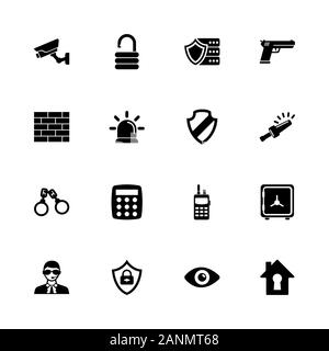 Security icons - Expand to any size - Change to any colour. Flat Vector Icons - Black Illustration on White Background. Stock Vector
