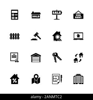 Real Estate icons - Expand to any size - Change to any colour. Flat Vector Icons - Black Illustration on White Background. Stock Vector