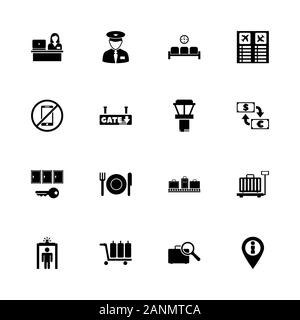 Airport Terminal icons - Expand to any size - Change to any colour. Flat Vector Icons - Black Illustration on White Background. Stock Vector