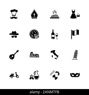 Italian icons - Expand to any size - Change to any colour. Flat Vector Icons - Black Illustration on White Background. Stock Vector