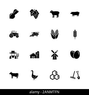 Farming icons - Expand to any size - Change to any colour. Flat Vector Icons - Black Illustration on White Background. Stock Vector