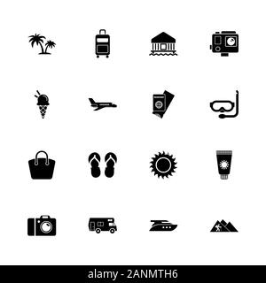 Tourism icons - Expand to any size - Change to any colour. Flat Vector Icons - Black Illustration on White Background. Stock Vector