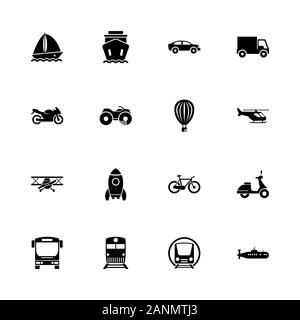 Transport icons - Expand to any size - Change to any colour. Flat Vector Icons - Black Illustration on White Background. Stock Vector