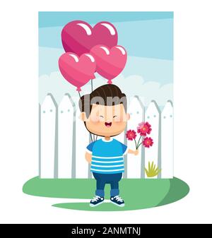 Valentines Day Boy Holding Balloons Clipart Stock Vector Image & Art ...
