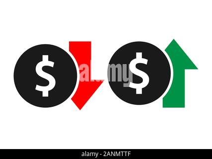 International currency icons on up and down arrows. International currency icons on vector up and down arrow Stock Vector