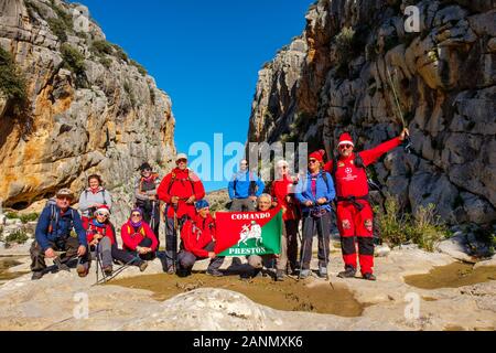 Hikers doing a nature walk. Nature environment natural park of Ardales. Malaga province, southern Andalusia. Spain Europe Stock Photo