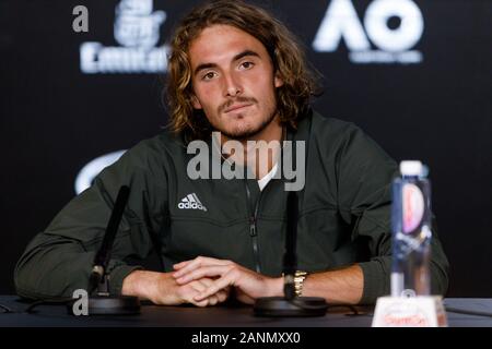 STEFANOS TSITSIPAS (GRE) during a press conference at the 2020 Australian Open Stock Photo