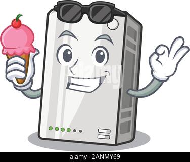 Power bank mascot cartoon design with ice cream Stock Vector