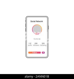 Social media preview page inspired. on the screen smartphone Internet profile information. Follow button. Photo mockup, template. Vector illustration eps 10 Stock Vector