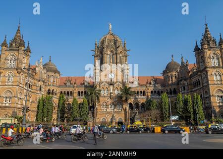 Close- up veiw of Chhatrapati Shivaji Terminus formerly Victoria Terminus in Mumbai, India is a UNESCO World Heritage Site and historic railway statio Stock Photo