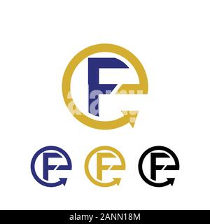 EF letter with arrow sign rounded shape Stock Vector