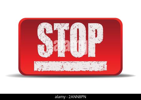 Red square button STOP. Vector illustration isolated on white background. Red square button with rounded corners Stock Vector