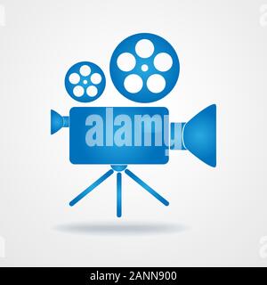 Camcorder icon - vector illustration. Blue icon of movie camera. Flat camcorder symbol. Stock Vector