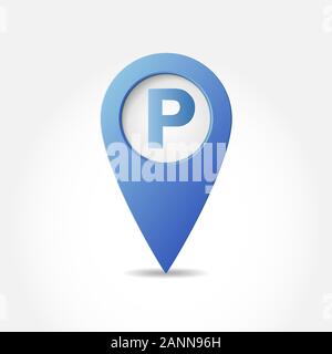Parking lot sign - vector illustration. Parking pointer icon on white background. Blue map pointer for parking Stock Vector