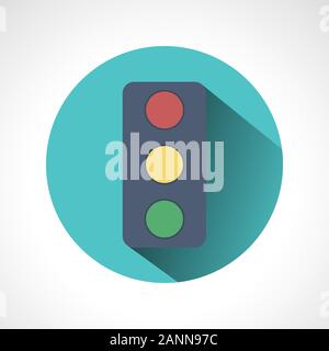 Traffic lights flat icon with long shadow. Vector illustration of stop color lights icon, flat round icon. Road sign over white background - vector il Stock Vector