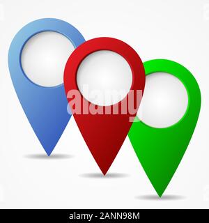 Map markers with blank  circles. Set of modern map markers - vector illustration. Set of Location icon. Stock Vector