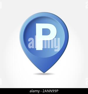 Parking lot sign - vector illustration. Parking pointer icon on white background. Blue map pointer for parking Stock Vector