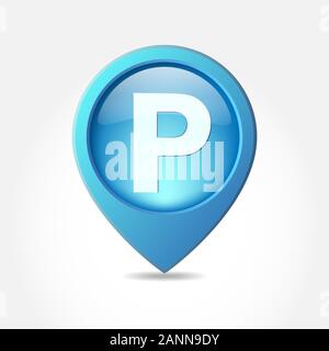 Parking lot sign - vector illustration. Parking pointer icon on white background. Blue map pointer for parking Stock Vector