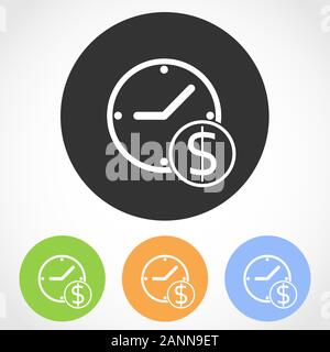 Time is money concept - flat icon. Office clock and Money - vector illustration. Business flat icon in four color versions. Stock Vector