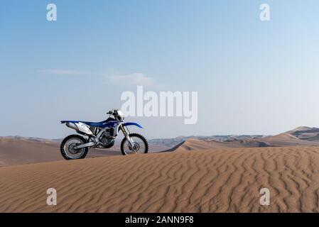 zahedan, baluchestan/iran-11/23/2018 yamaha wr450 bike in Lut desert Stock Photo