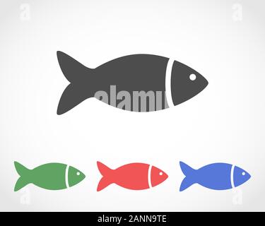 Abstract black, red, green and blue fish - flat design. Set of fish icons - vector illustration. Stock Vector