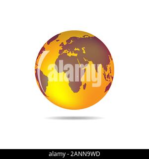 Orange and brown vector Earth globe isolated on white. Bright simple scheme of the globe. Globe earth Icon - vector illustration. Stock Vector