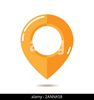 Orange map pointer - vector illustration. Map pointer icon on white background. Illustration of orange navigation marker with shadow. Stock Vector