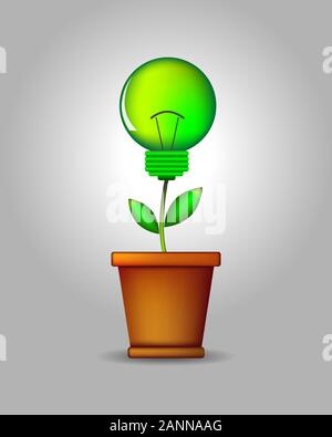 Green lightbulb plant coming out of flowerpot. Business growth concept with idea light bulb - vector illustration. Stock Vector