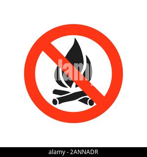 Sign not fire. Prohibition open flame symbol. No bonfire sign. Stop fire. No camp-fire sign. Dangerous fire. Stock vector illustration Stock Vector