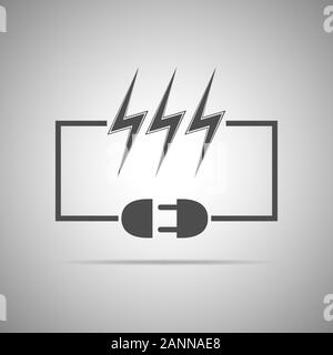 Wire plug and socket - vector illustration. Concept connection, connection, disconnection, electricity. Plug, socket, cord and lightning in flat desig Stock Vector