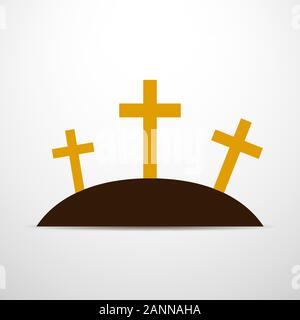 Simple calvary icon with three crosses on white background. Vector illustration in flat design. Stock Vector