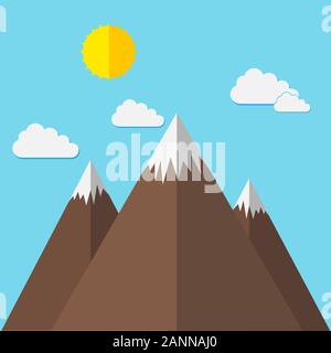 Mountains bright picture - vector illustration. Abstract image of the mountains, the sun and clouds in flat design. Mountains - abstract colored pictu Stock Vector
