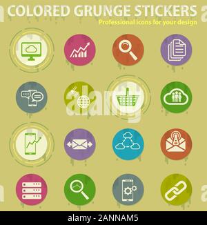 Data analytic colored grunge icons Stock Vector