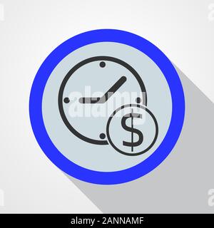 Blue button - time it money sign. Concept of time it money - vector illustration. Time it money icon. Stock Vector