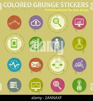 Data analytic colored grunge icons Stock Vector