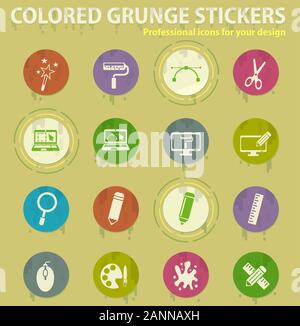 Design tools colored grunge icons Stock Vector