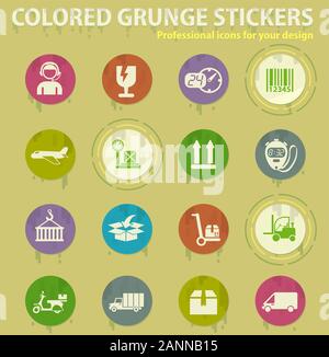 delivery service colored grunge icons Stock Vector