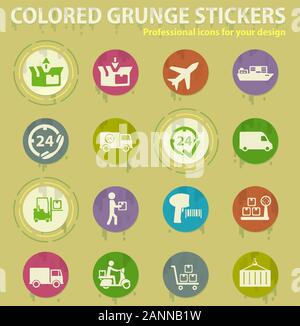 delivery service colored grunge icons Stock Vector
