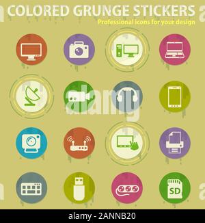 devices colored grunge icons Stock Vector