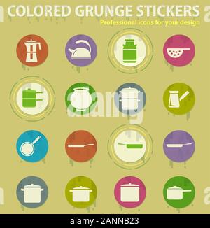 dishes colored grunge icons Stock Vector