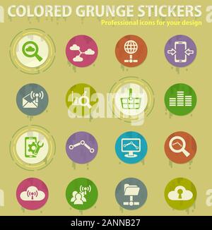 Data analytic colored grunge icons Stock Vector