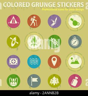 day of scouts colored grunge icons Stock Vector