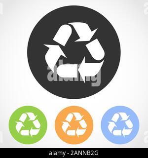 Recycling icon on the round button. Vector illustration. Set of flat icons the of recycling in four color versions Stock Vector