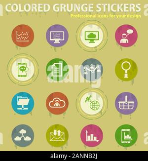 Data analytic colored grunge icons Stock Vector