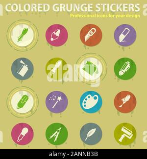 Design tools colored grunge icons Stock Vector