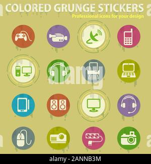 devices colored grunge icons Stock Vector